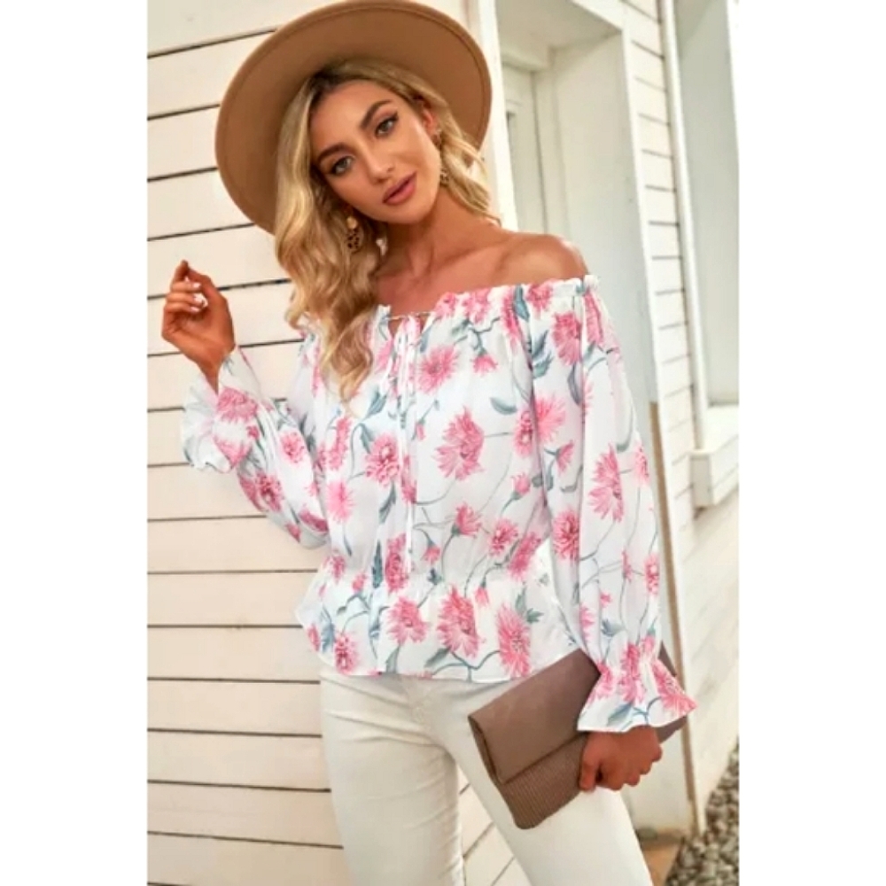LAST ONE! Plus Size LAINEY Off The Shoulder Floral Blouse - Picture 3 of 3